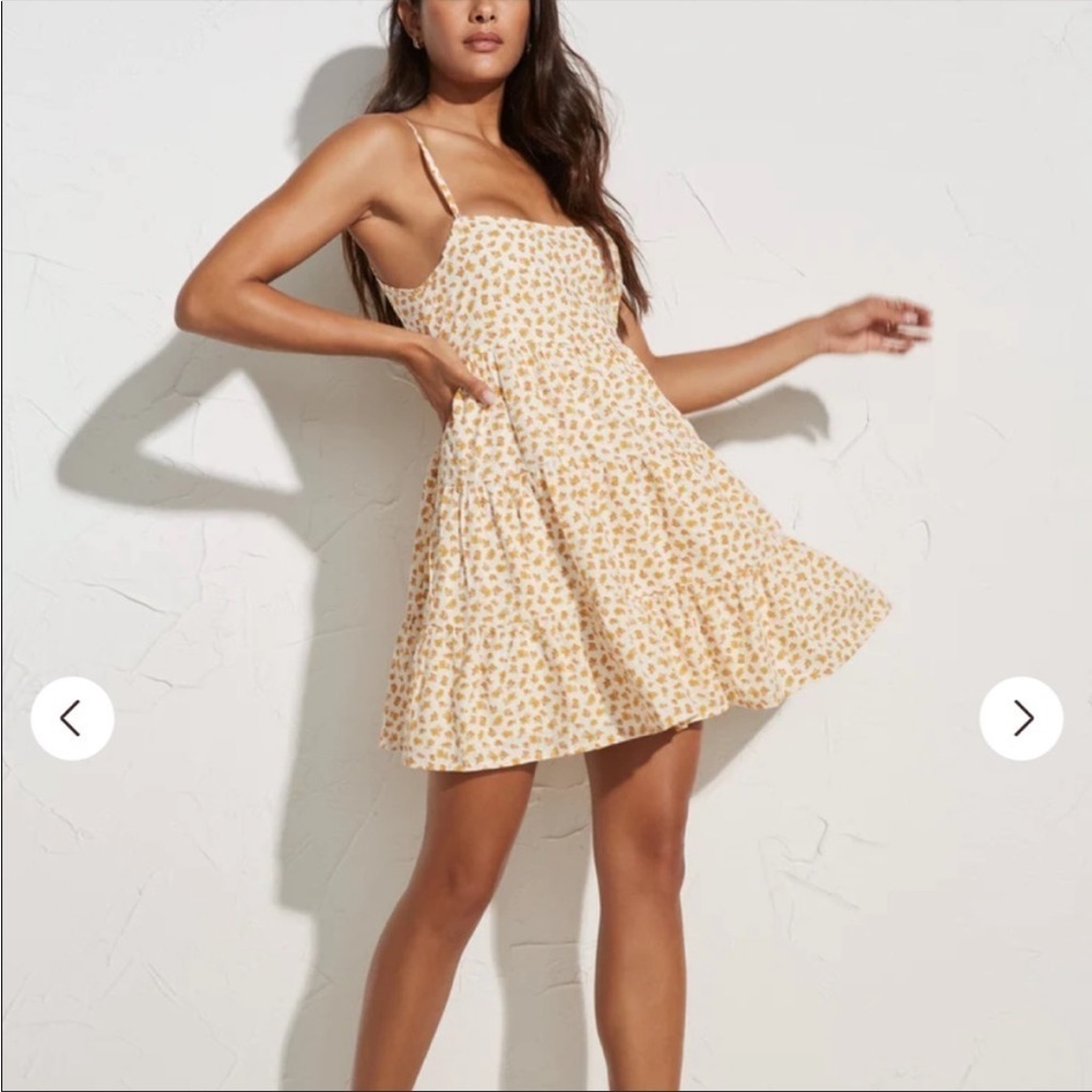 Faithfull The Brand Cecelie Floral Tiered Mini Dress White/Yellow Size 6